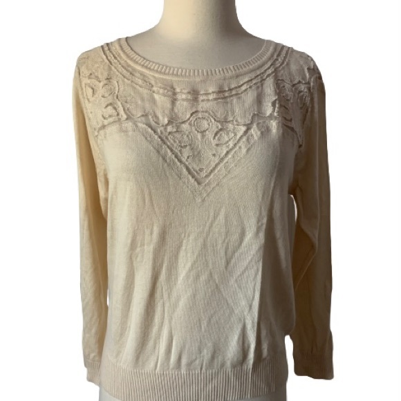 Celyn B. Elisabetta Franchi Ivory Lace Cut Outs Sweater IT 40 US 6 Sz Sm - Picture 1 of 13
